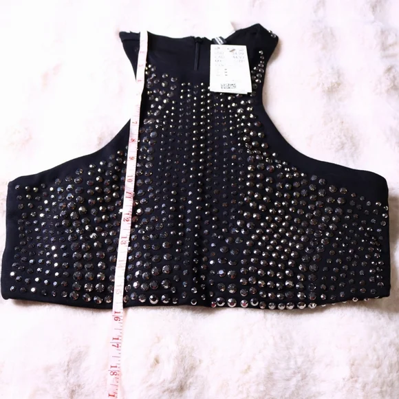 Black Studded Women's Crop Top, Medium, Night Out Tops - Picture 5 of 7